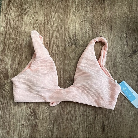 NWT Cupshe Womens Bikini Swim Suit Top Pink Textured Knit Fabric Tie Back Large - Picture 1 of 3